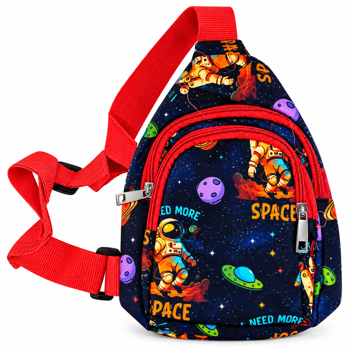 Kids Space Printed Sling Bag for Boys | 2 Zipper Compartments | Astronaut & Space Design Crossbody Bag
