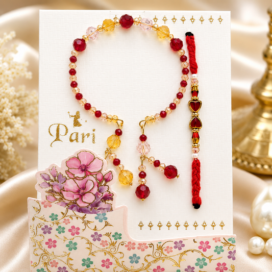 Premium AD Bhaiya Bhabhi Rakhi Set with Bracelet | Heavy Metal Charm | Premium Thread