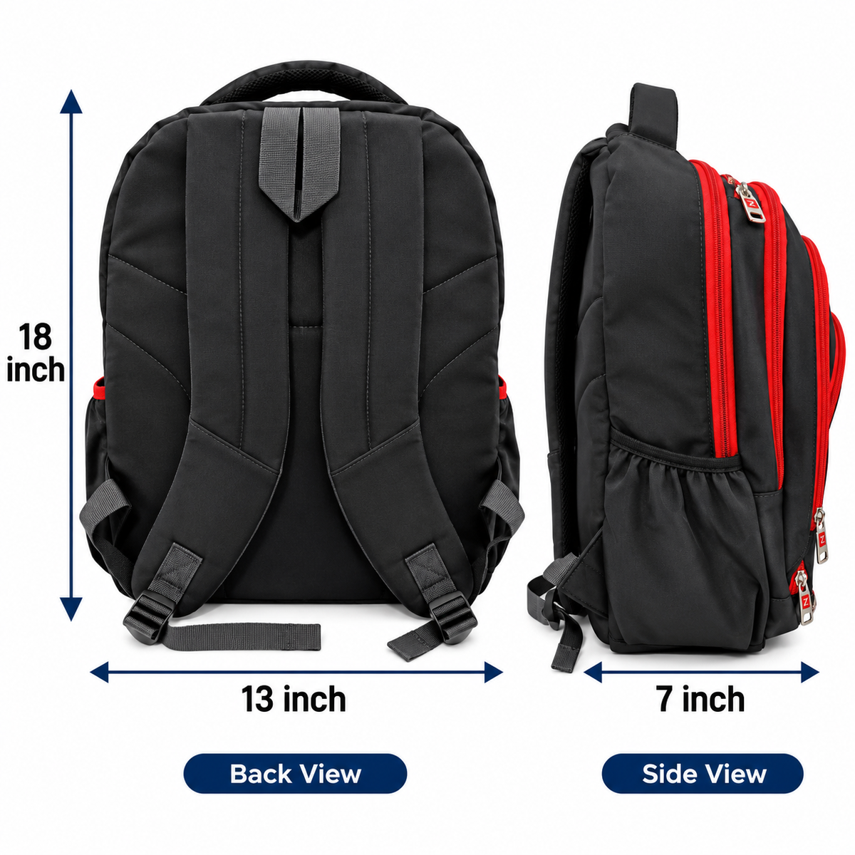 Zipsy Sport Backpack for Men & Women | 5 Zipper Spacious School, College & Travel Bag with Side Zipper & Bottle Holder