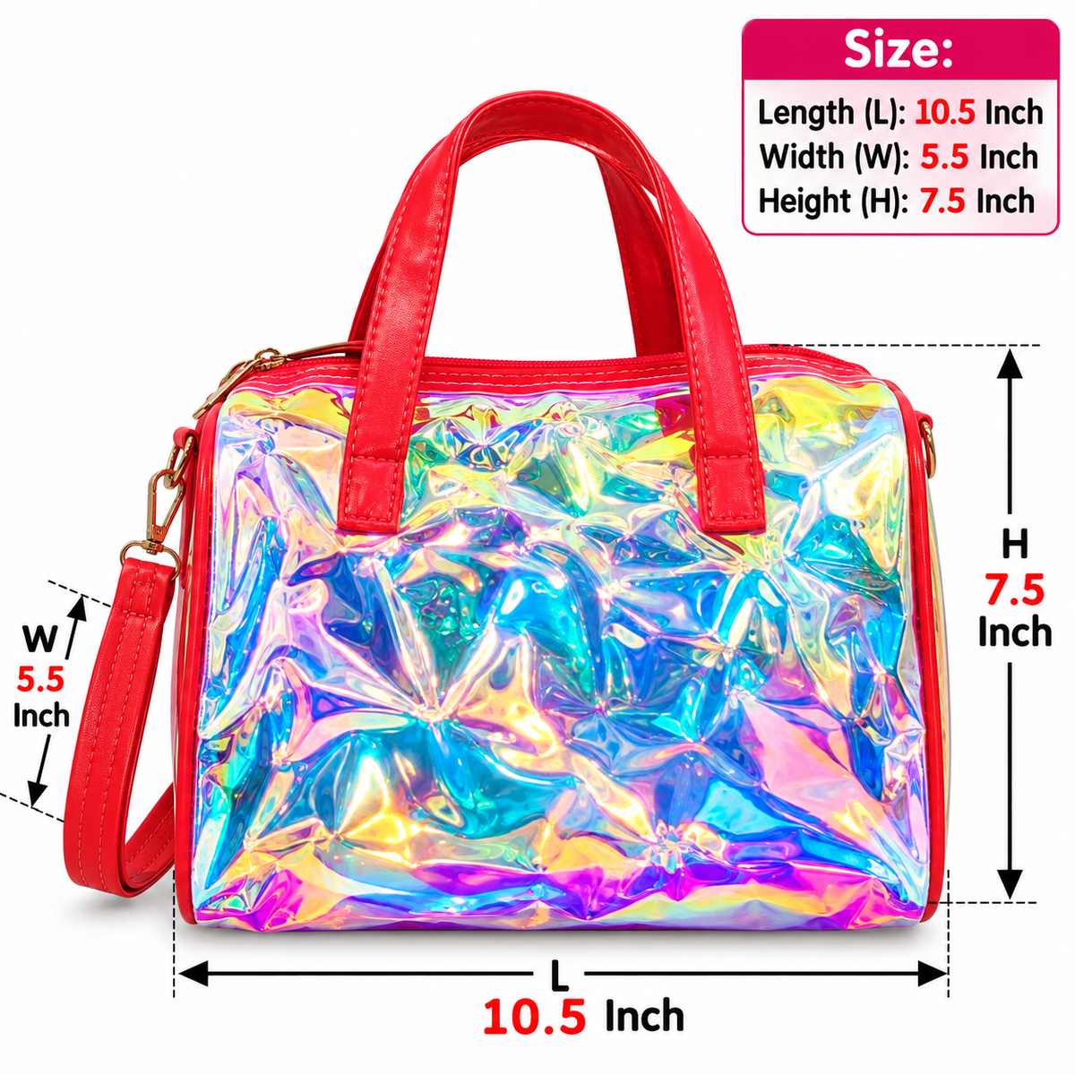 Girls Holographic Unicorn Shoulder Bag | Cute Rainbow Unicorn Handbag with Adjustable Sling Strap
