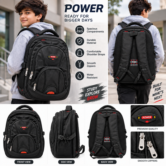 Power Backpack for Men &amp; Women | 5 Zipper Spacious Backpack with 2 Side Bottle Pockets | Laptop &amp; Travel Bag
