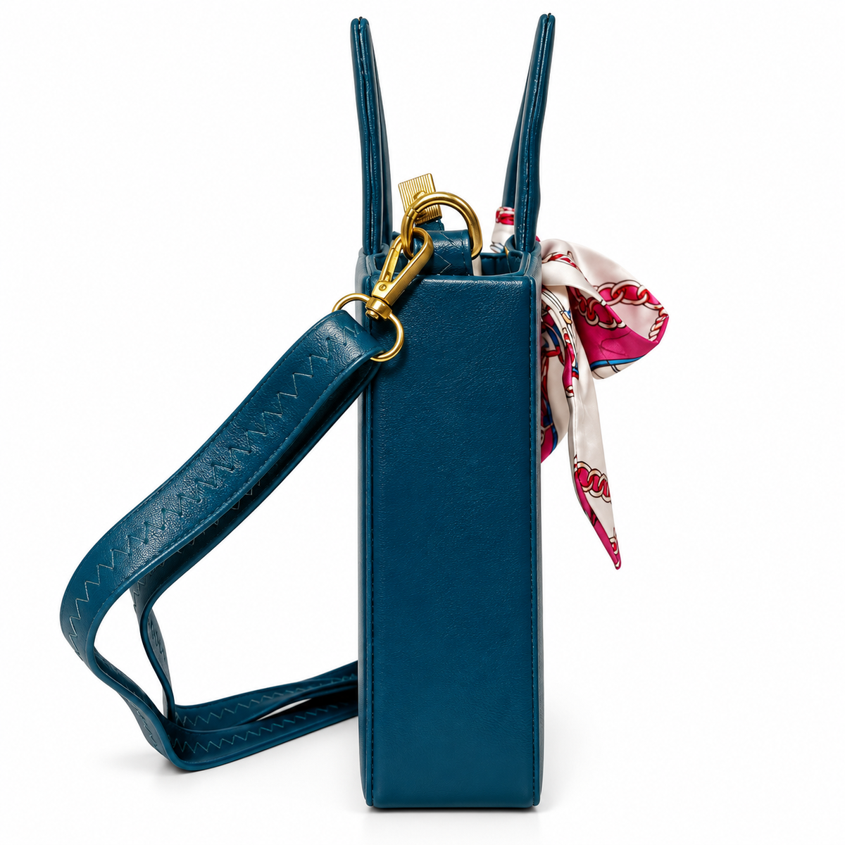 Elegant Blue Structured Handbag with Scarf Detail | Stylish Premium Fashion Bag