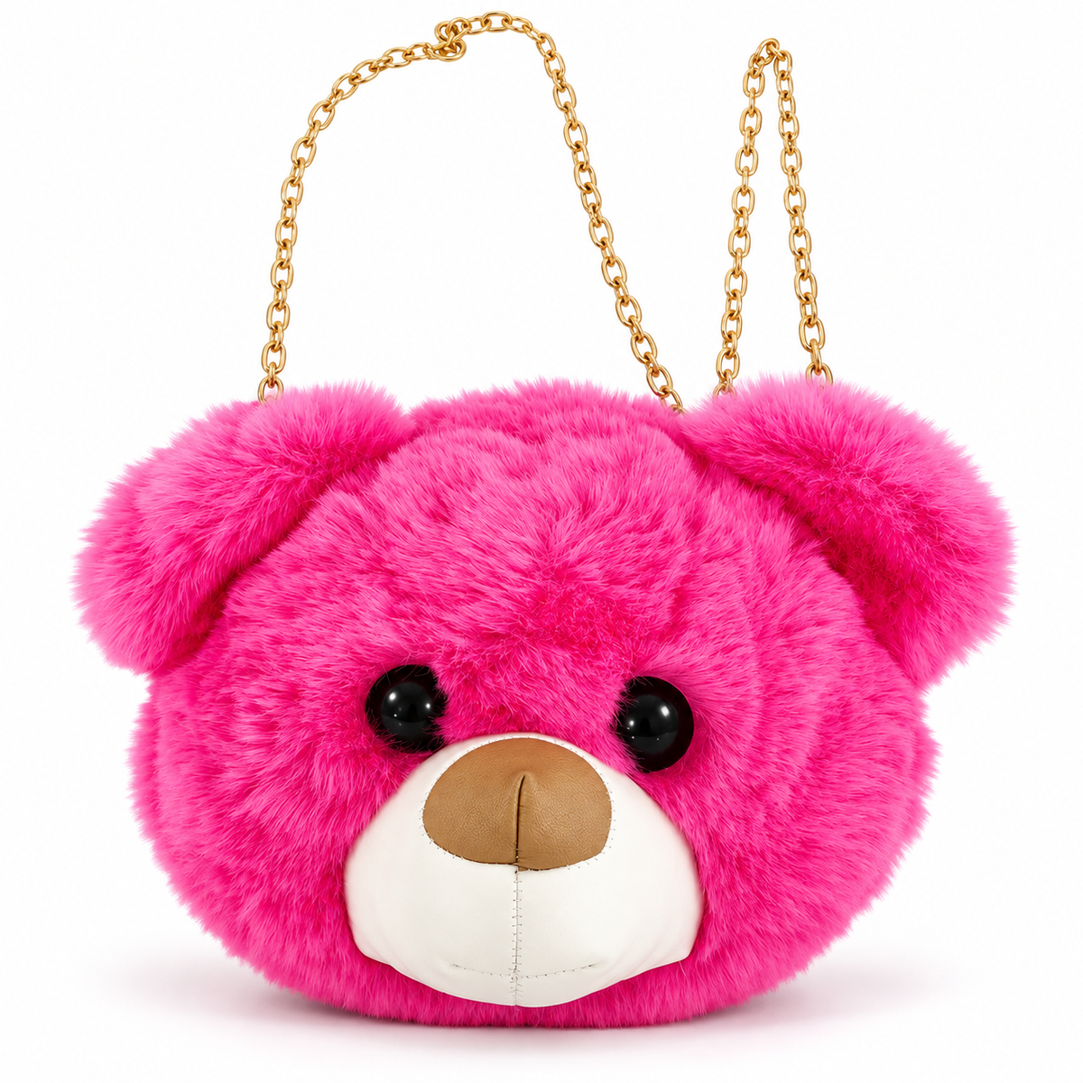 Cute Teddy Bear Fur Sling Bag for Girls & Women | Plush Bear Face Crossbody Shoulder Bag with Gold Chain