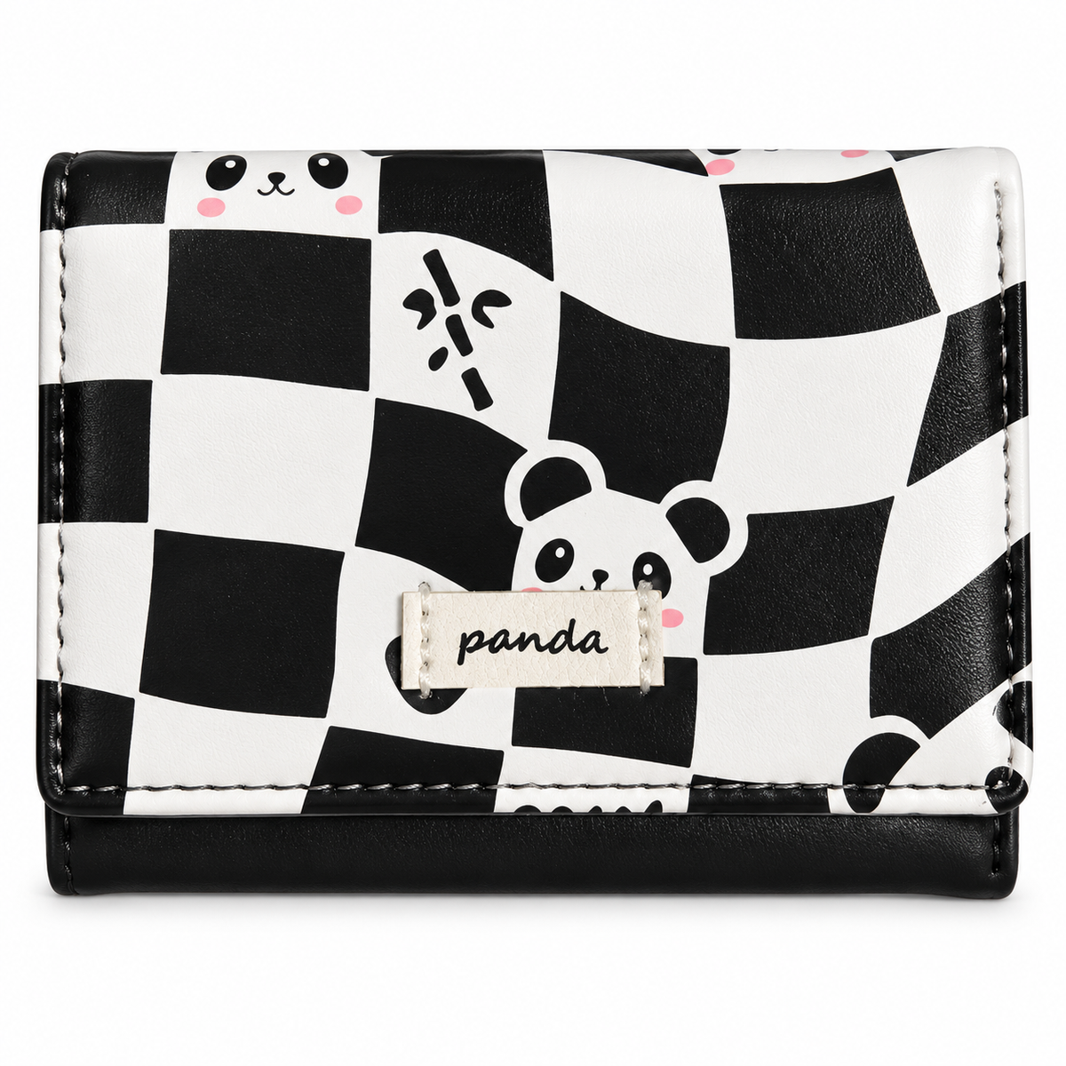 Kawaii Cartoon Animal Print Mini Tri-Fold Wallet– Cute Bunny Panda Checkerboard Pocket Purse Coin Card Holder