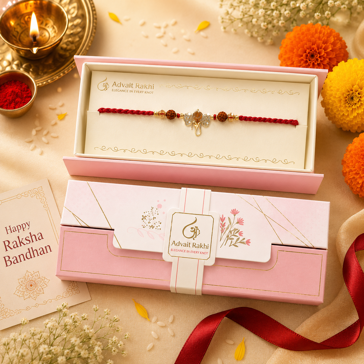 Premium AD Ganpati Rakhi for Brother – Designer Raksha Bandhan Rakhi