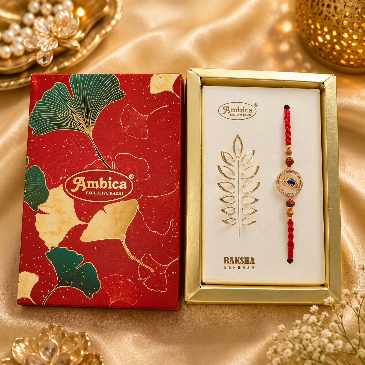 Premium Feather Design Rakhi with Gift Box | Elegant Metal Charm Rakhi